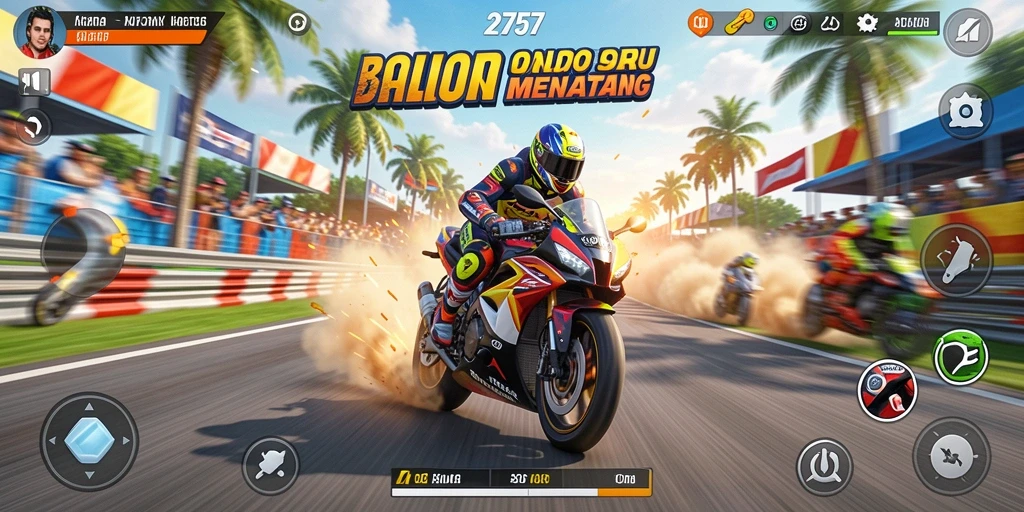 Gameplay seru dalam balapan motor yang menantang.