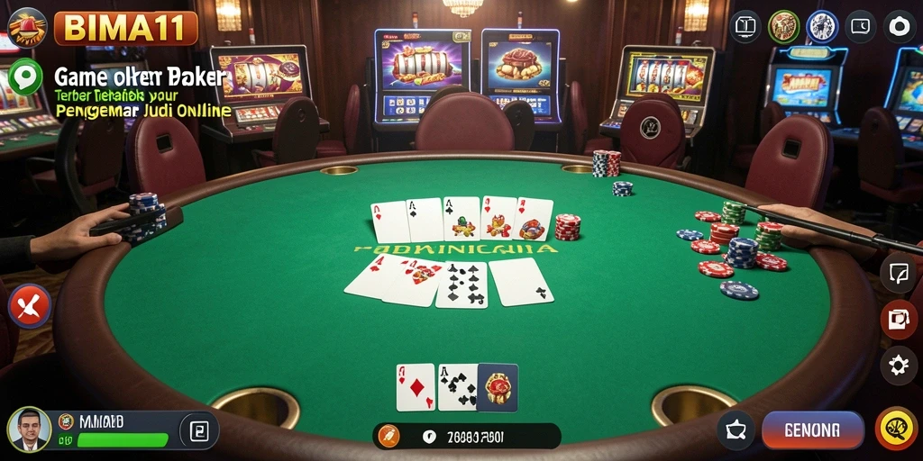 Tampilan utama BIMA11 dengan gameplay poker yang seru.