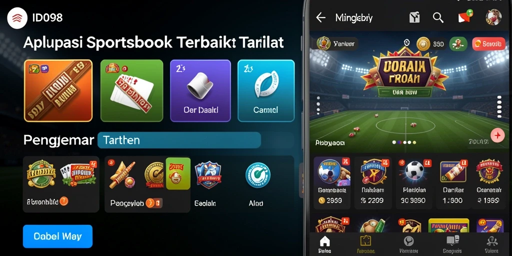 Tampilan antarmuka aplikasi ID098 untuk taruhan olahraga.