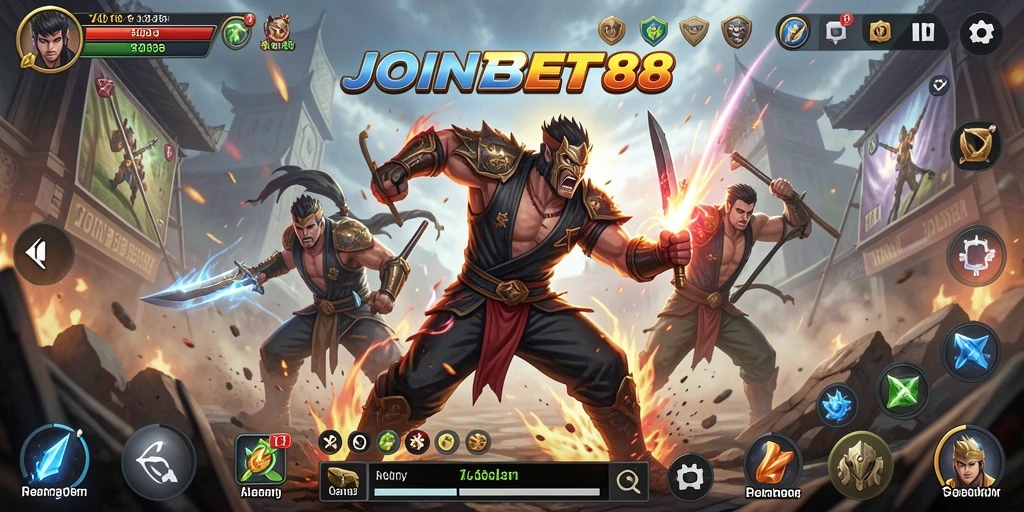 Screenshot menunjukkan karakter bertarung dalam arena yang mendebarkan.