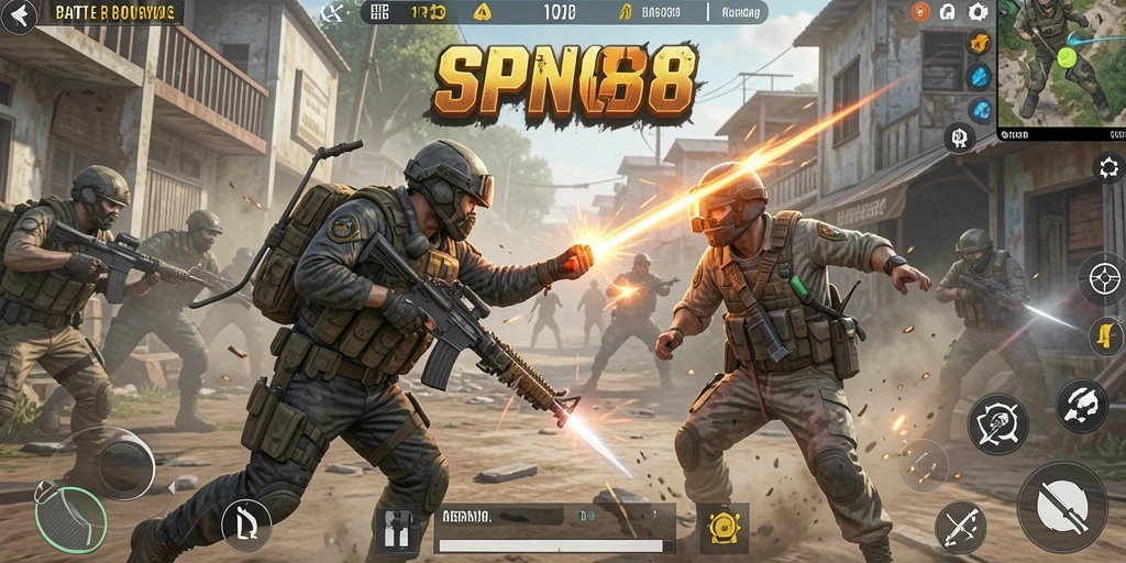 Tampilan utama gameplay SPN88 yang menegangkan di arena Battle Royale.